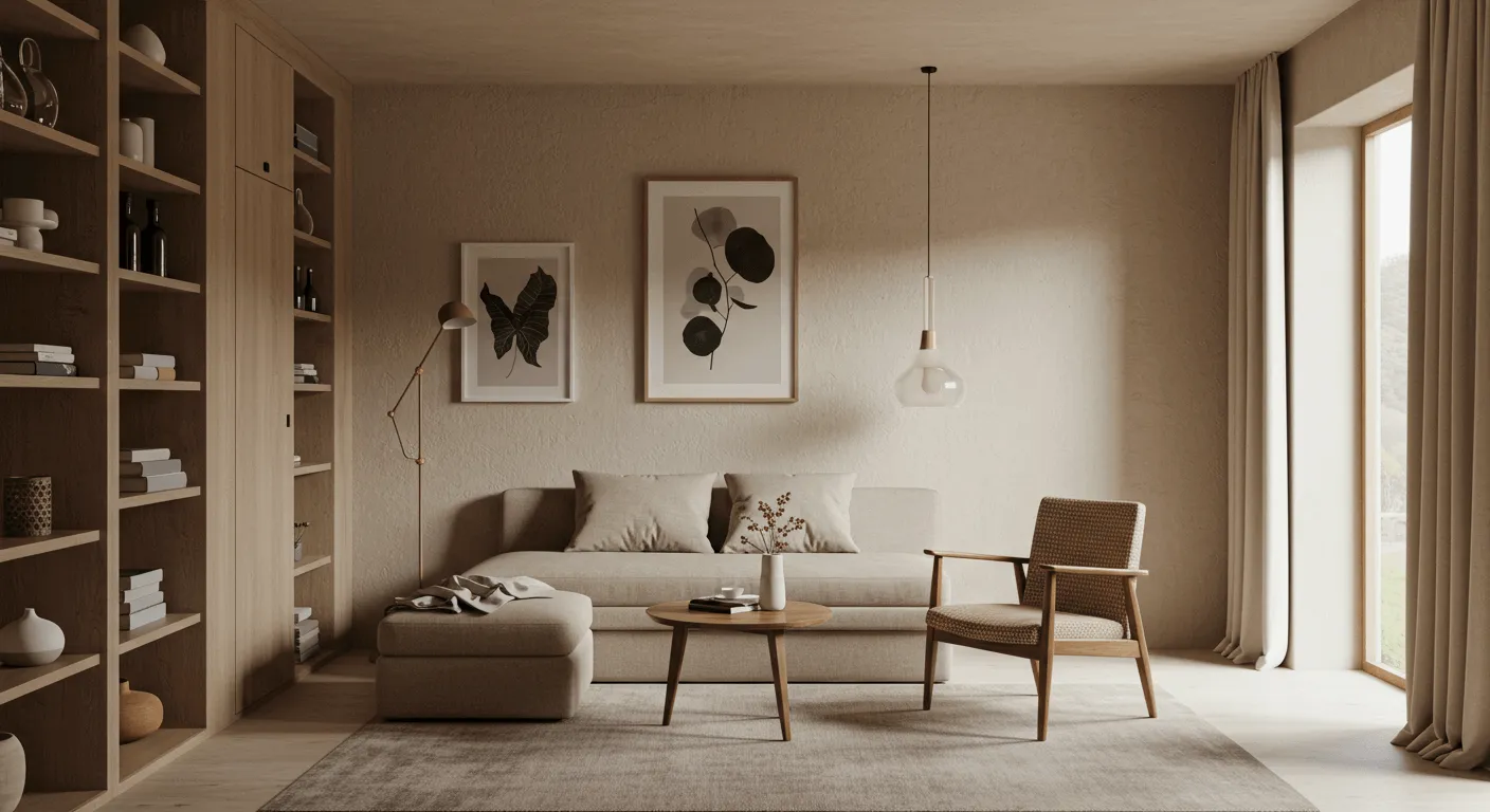 A living room in a warm minimalist style