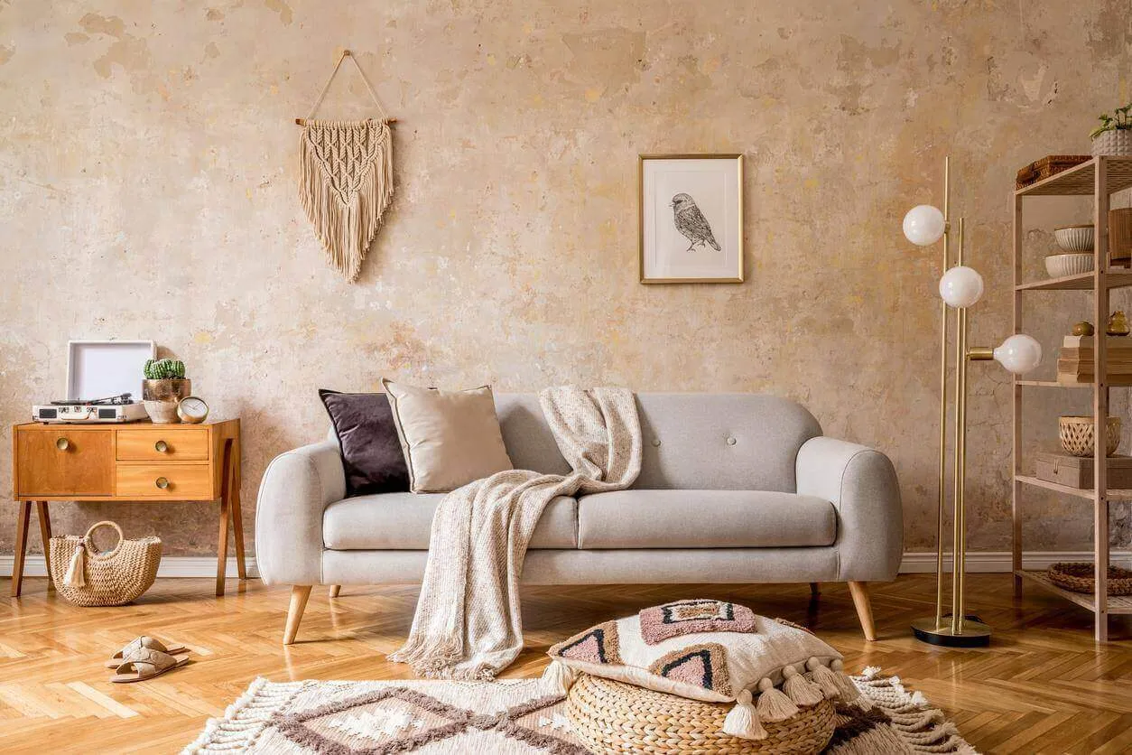 A room decorated in wabi-sabi style