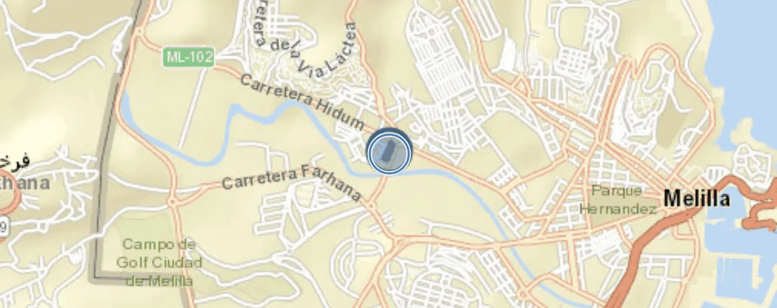 Location map of Melilla showing the plot between the Carretera de Hidum and the Carretera Farhana